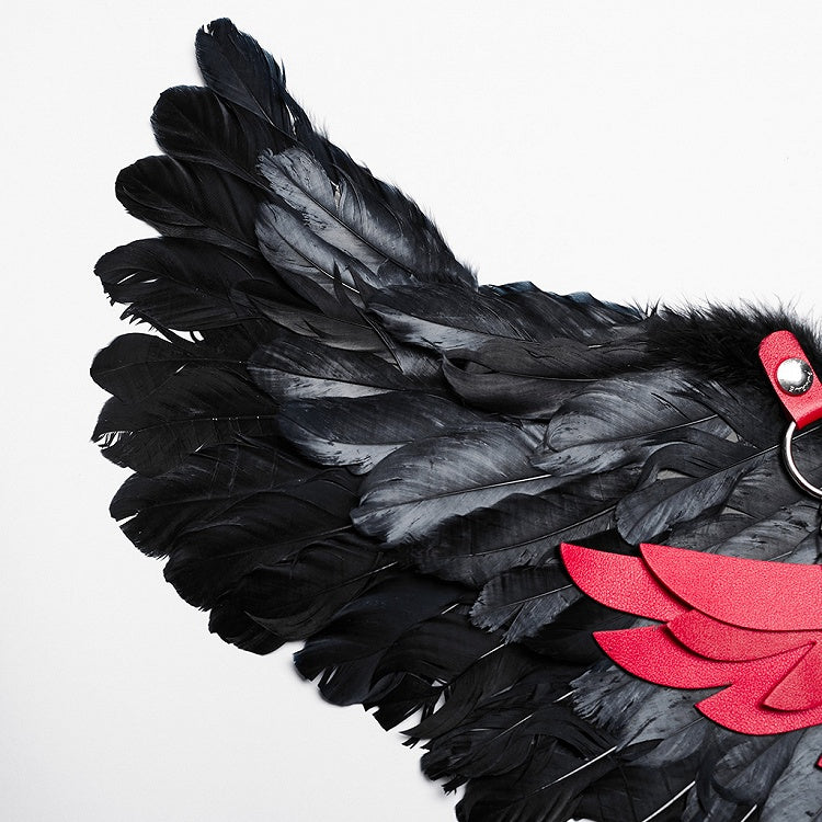 Black and Red Punk Feather Wing Harness