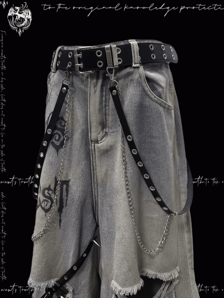 Y2K Blue Criss-cross Straps Design Distressed Holes Punk Jeans