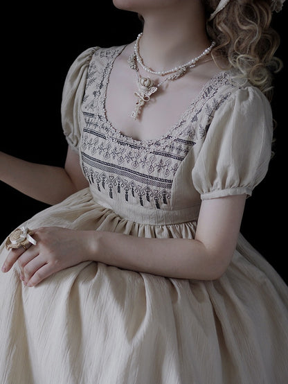 Blue Vintage Embroidery Empire Waist Elegant Lolita One Piece Long/Short Version