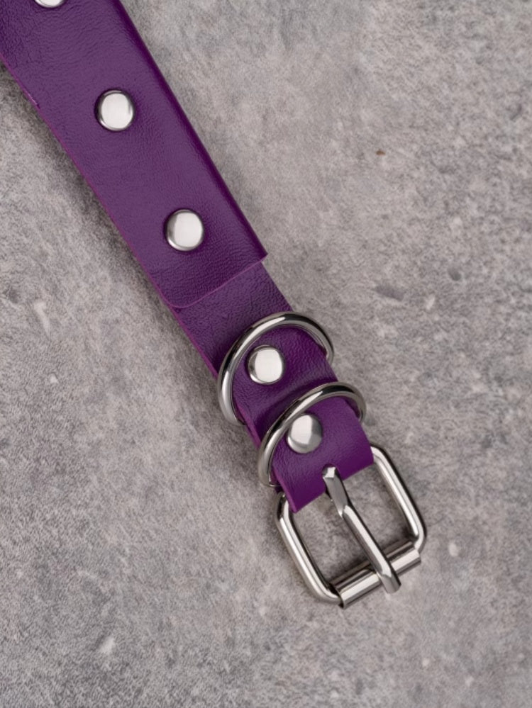 Purple Gothic Rhinestone Decorated Cross Pendant Studs Details Choker