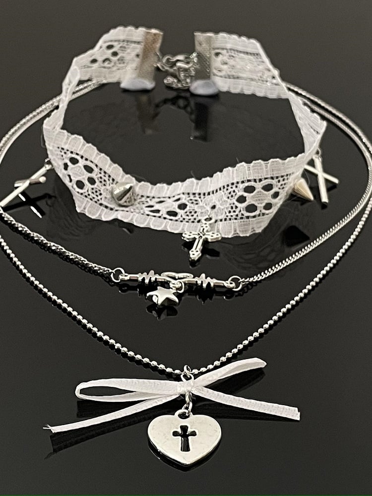 White Lace Cross Choker