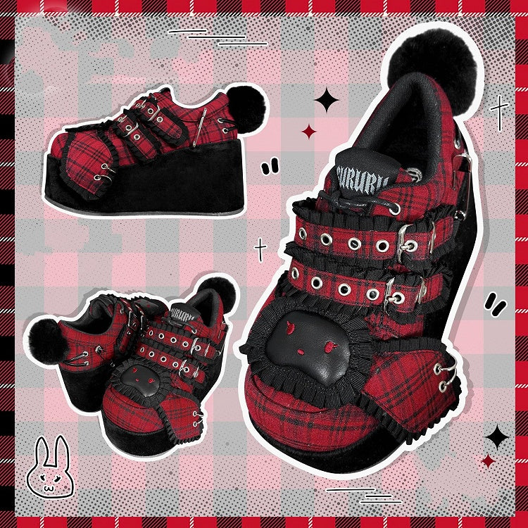 Punk Bunny Red Plaid Y2K Platforms