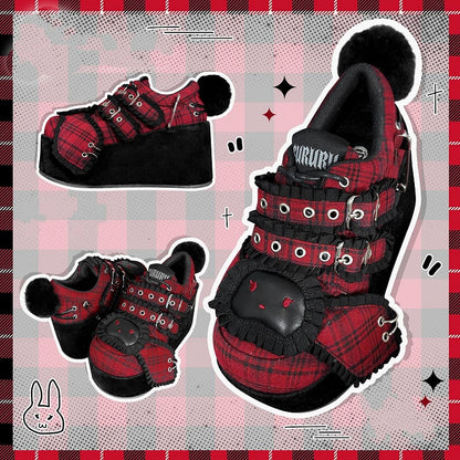 Punk Bunny Red Plaid Y2K Platforms