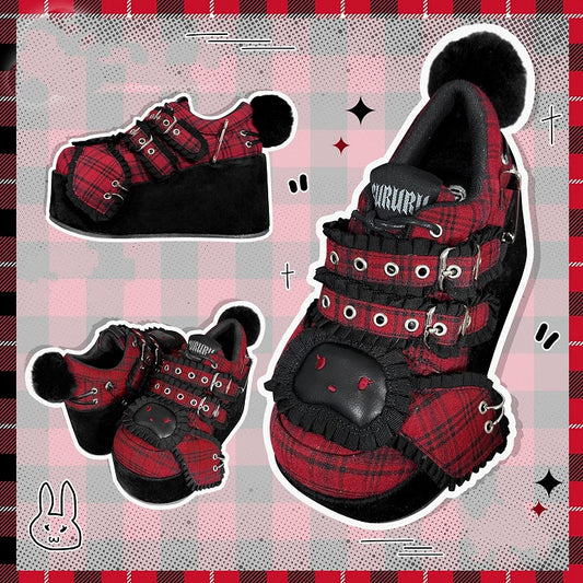 Punk Bunny Red Plaid Y2K Platforms