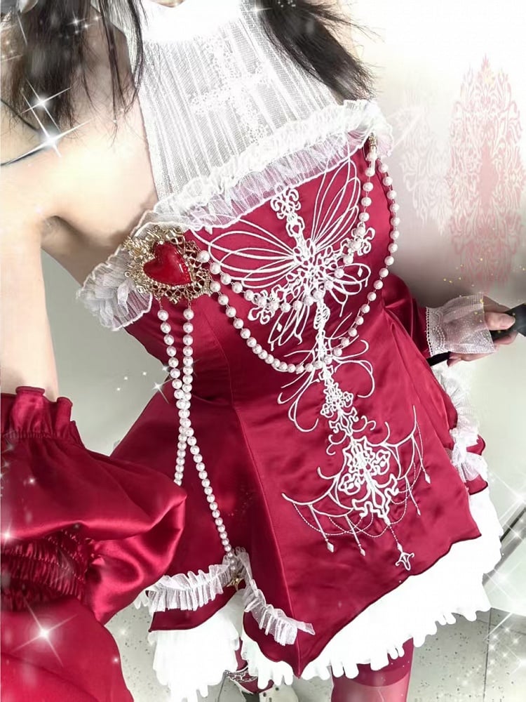 Red Cross Illusion Halter Neck Witch Lolita Backless Dress Gothic JSK Halloween Outfit