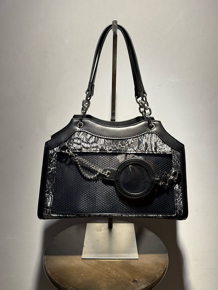 Black & Silver Snake Scale PU Ita Shoulder Bag