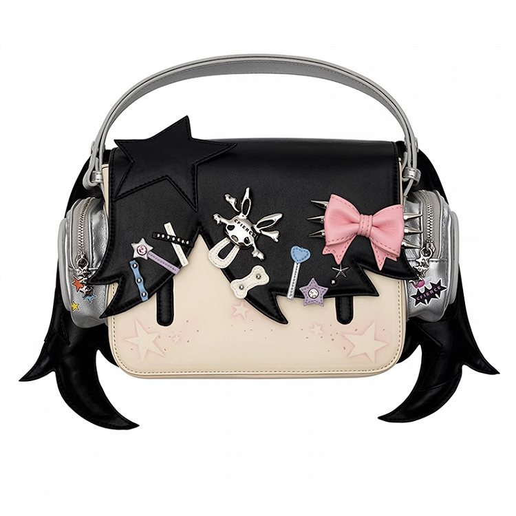 Black Headphone Girl PU Crossbody Tote Bag