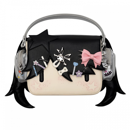 Black Headphone Girl PU Crossbody Tote Bag