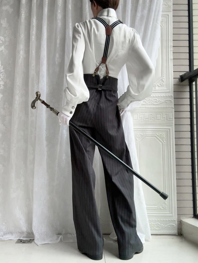 Striped Fabric Dark Gray Ouji Lolita Pants