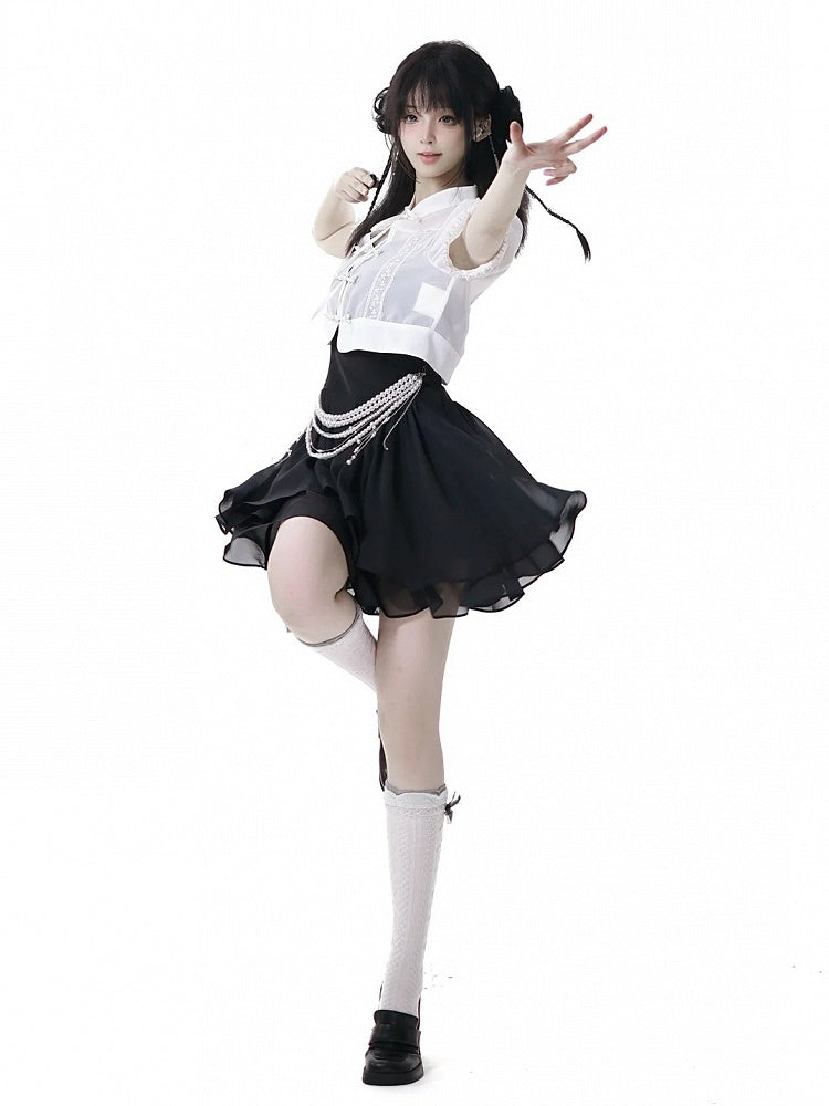 Black Chiffon Spaghetti Strap Dress Long/Short Version