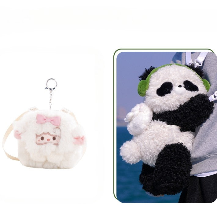 Cute Curly Plush Panda Black&White Backpack/Crossbody Bag+ Keychain