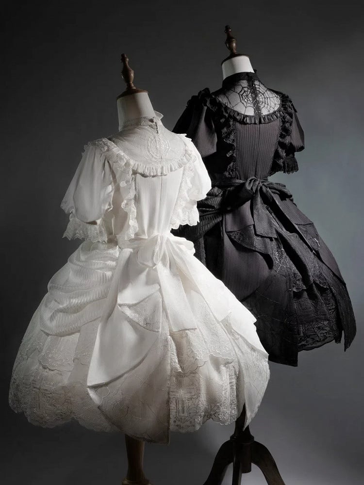 Clearance-Size M for Bust 90CM White Spider Web and Cross Embroidery Shiro Lolita Dress Embroidered Scalloped Edge Trim Skirt