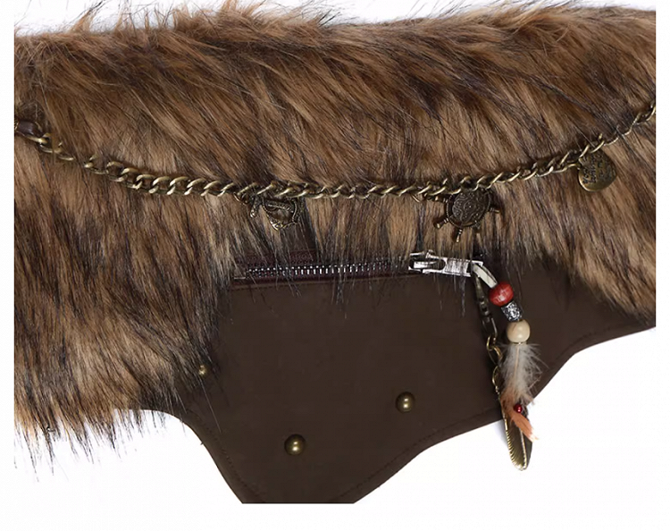 Chain Decorated Coffee Asymmetrical PU Waist Belt