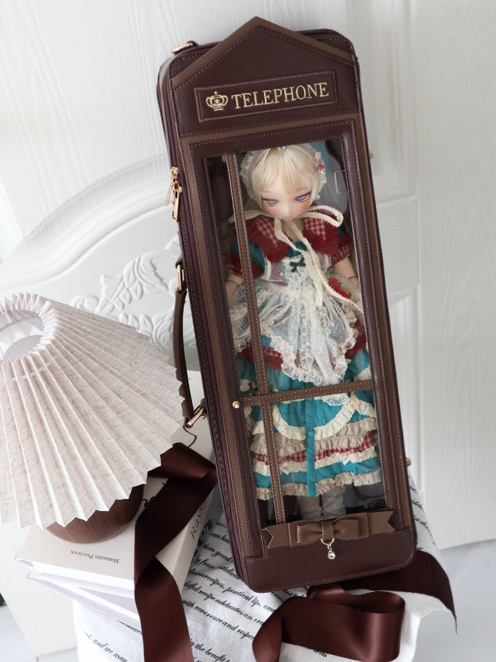 Brown Telephone Booth-shaped 1/4 Scale BJD Doll Bag with Two Straps