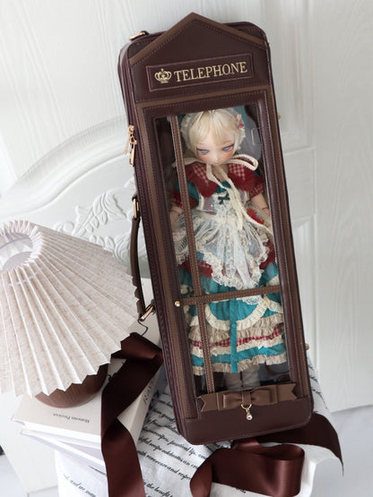 Brown Telephone Booth-shaped 1/4 Scale BJD Doll Bag with Two Straps