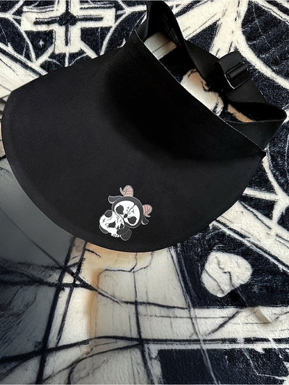Black Gothic Sun Protection Hat With Black and White Grim Reaper Print