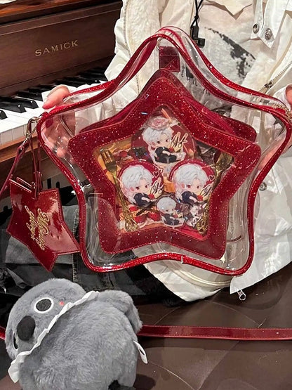 Red PU Star-shaped Ita Bag Set with Detachable Badge Charm