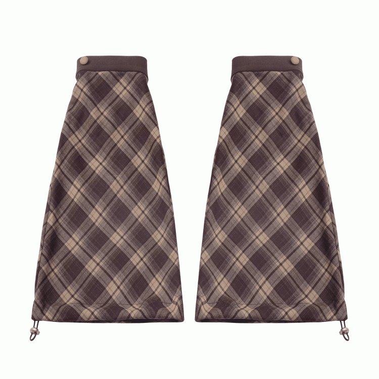 Brown Drawstring Cuffs Plaid Leg Warmers