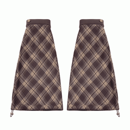 Brown Drawstring Cuffs Plaid Leg Warmers