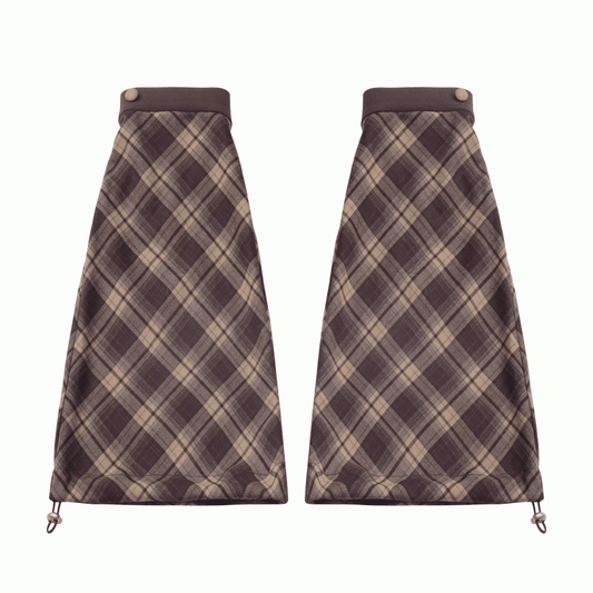 Brown Drawstring Cuffs Plaid Leg Warmers