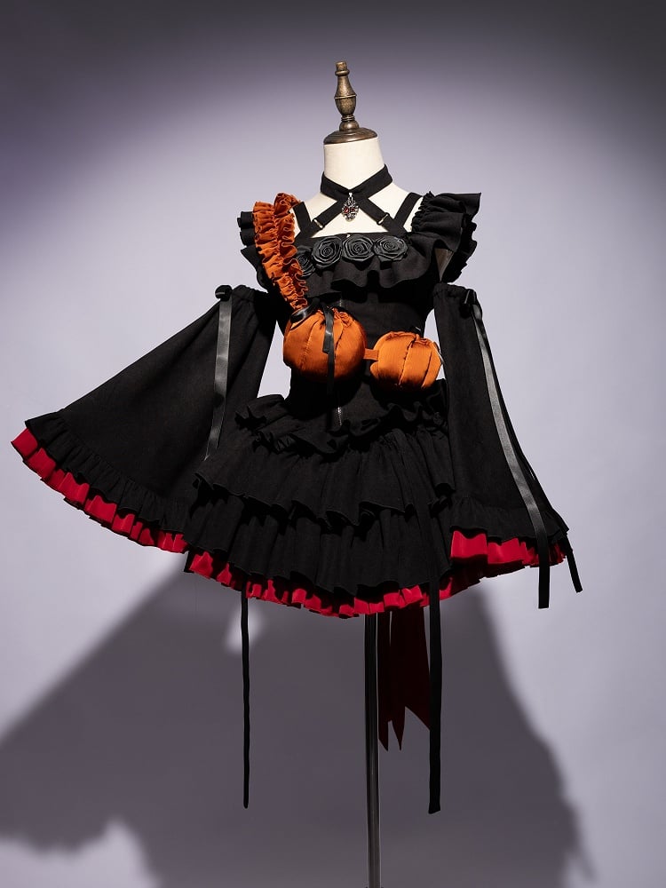 Fan Art Fashion Miss Devil Black Dress with Pumpkins Crossbody Full Set
