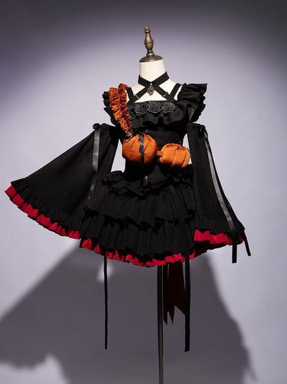 Fan Art Fashion Miss Devil Black Dress with Pumpkins Crossbody Full Set