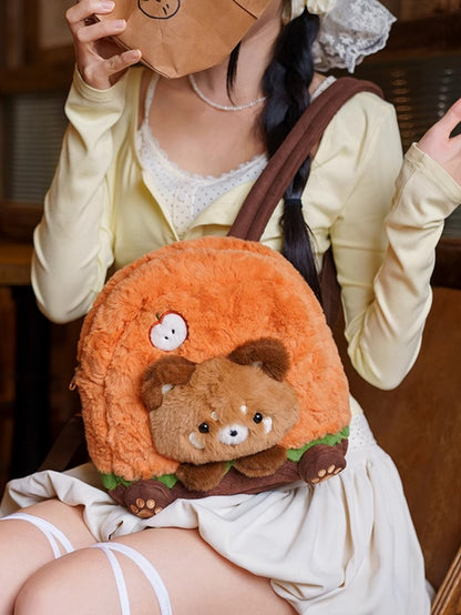 Brown&Orange Apple Design Cute Plush Hamburger Red Panda Backpack Middle/Large Size