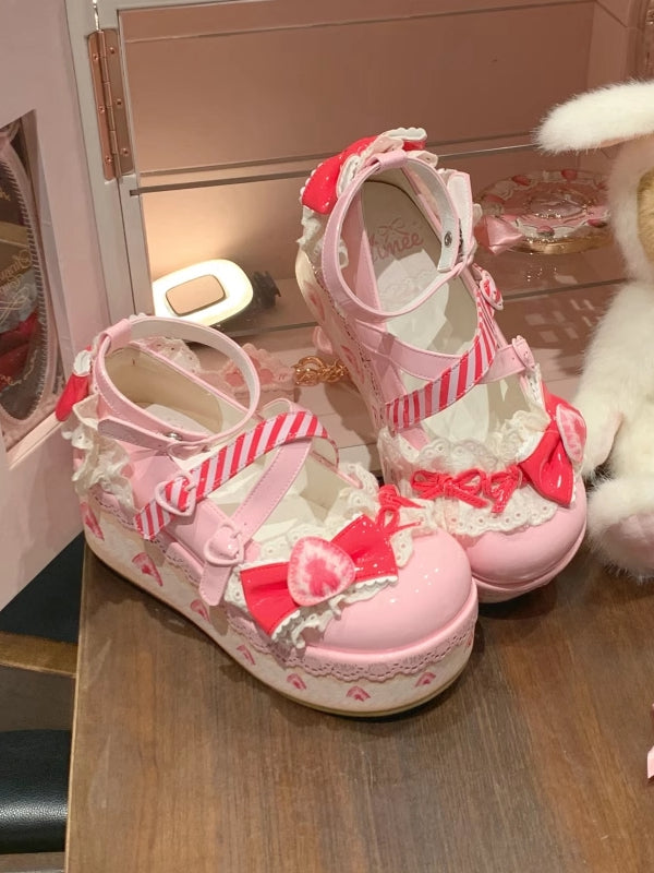 Raspberry Strawberry Cake Pink Sweet Lolita Platform Mary Jane Shoes
