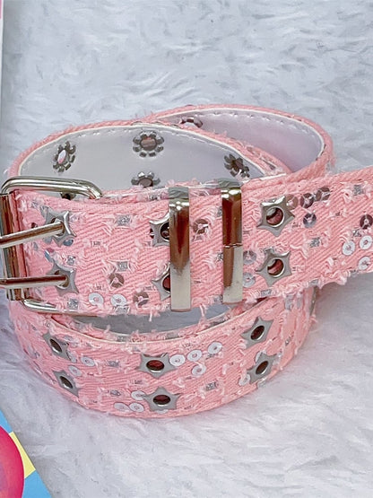 Punk Glitter Stud Waist Belt with Twin Buckles – 7 Colors
