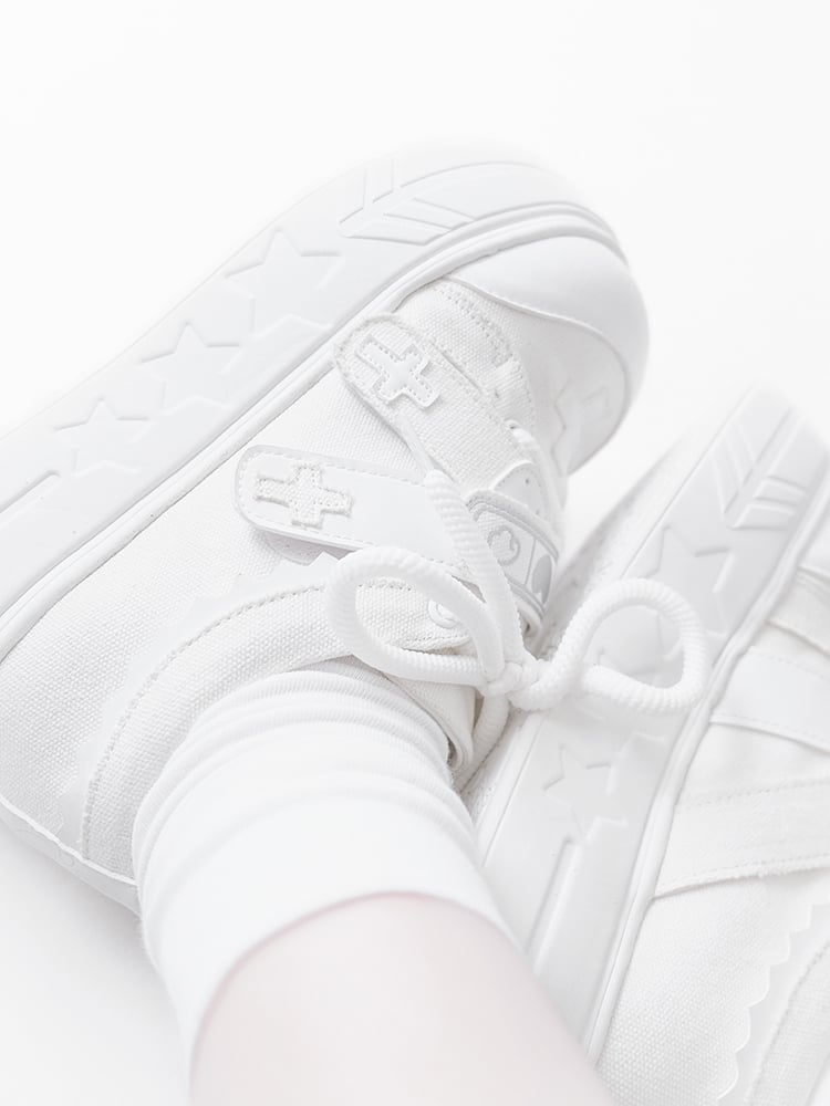 White Yami Kawaii Cross Applique Crisscross Velcro Strap Closures Platform Sneakers