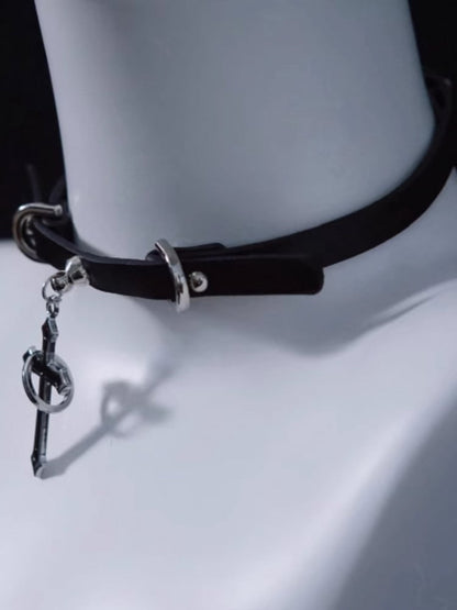 Handmade Black Cross Pendant Gothic PU Choker