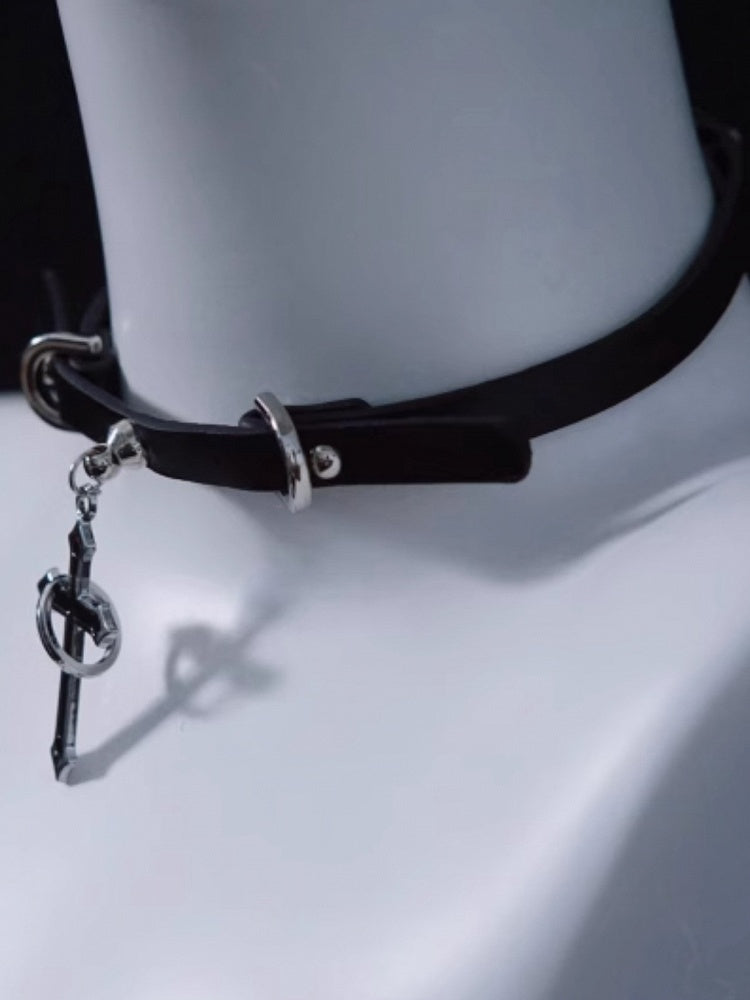 Handmade Black Cross Pendant Gothic PU Choker