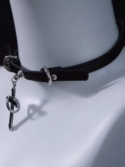 Handmade Black Cross Pendant Gothic PU Choker