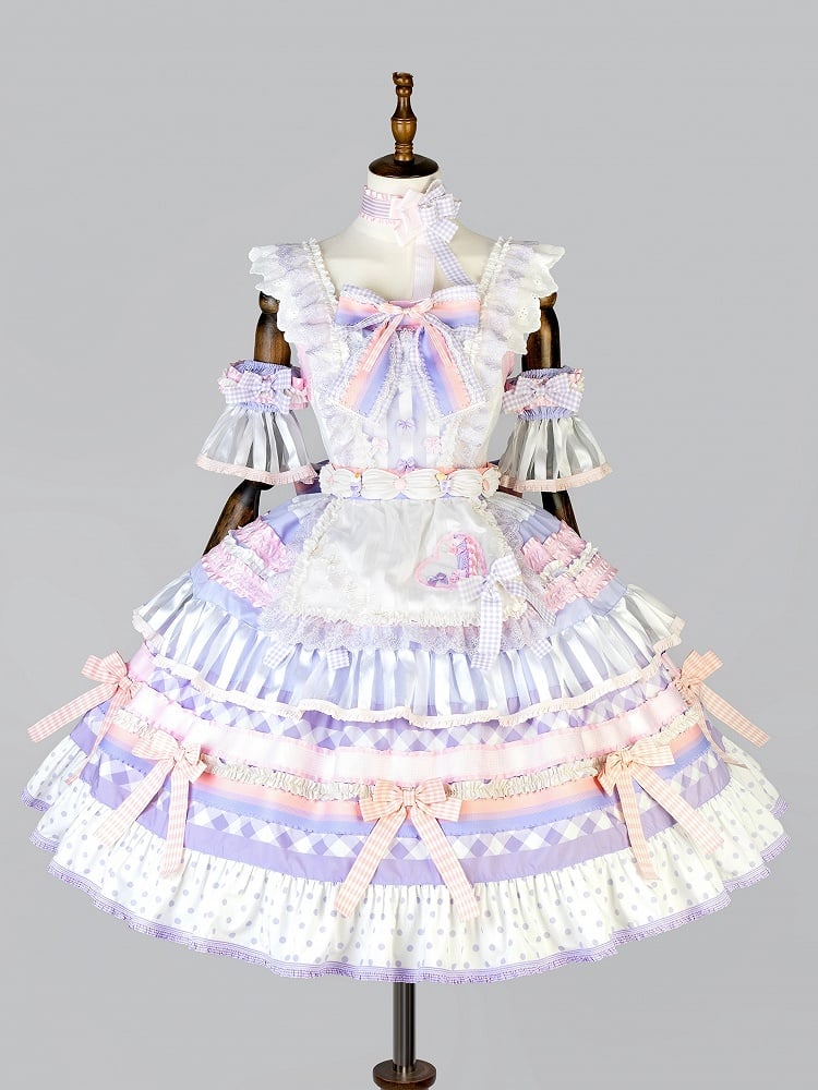 Purple Taro Paste Cake Bow Accents Tiered Skirt Sweet Lolita JSK Full Set