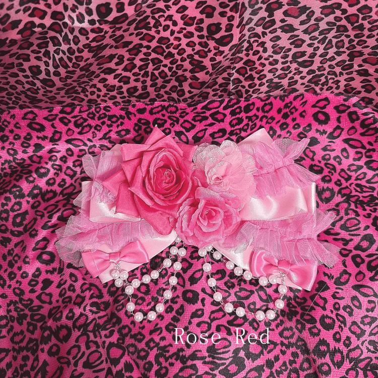 Pink / Rose Red Y2K Showa Hime Gyaru Fashion Rose Hair Clip with Beaded Chain
