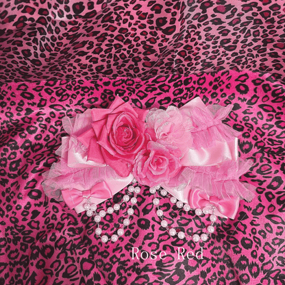 Pink / Rose Red Y2K Showa Hime Gyaru Fashion Rose Hair Clip with Beaded Chain