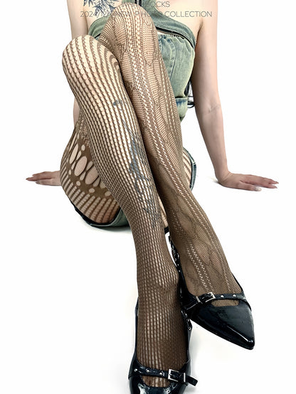 4 Color Options Y2K Asymmetrical Cutout Design Fishnet Tights