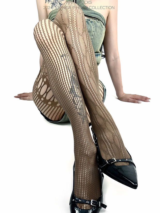 4 Color Options Y2K Asymmetrical Cutout Design Fishnet Tights