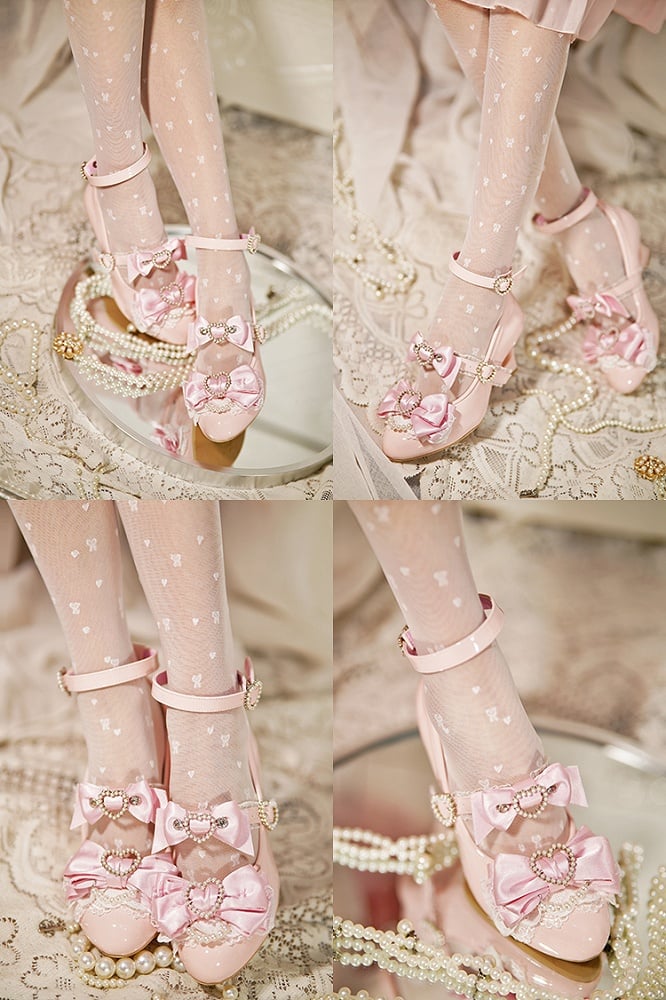 Light Pink Gyaru Fashion Heart Cut-out Wedge Heels Mary Janes Jirai Kei Shoes