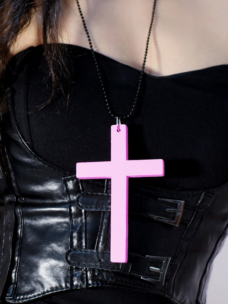White/Black/Red/Pink Gothic Cross Pendant Necklace