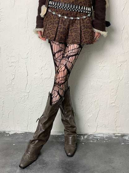 Black Gothic Asymmetrical Design Hollow-out Tights