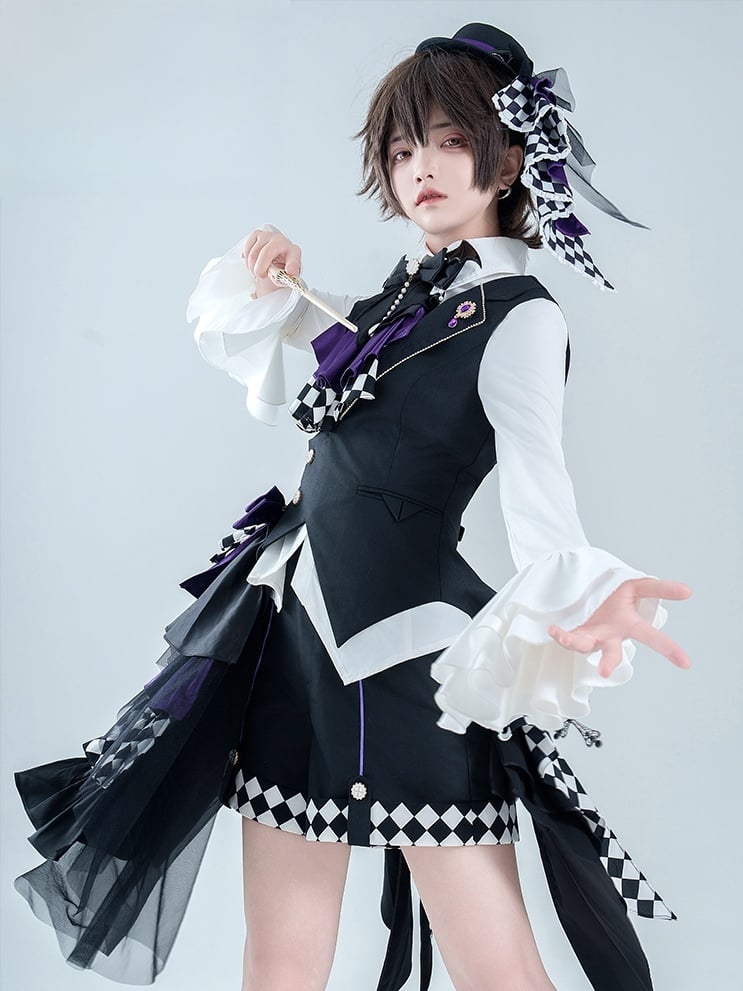 Prince Style Ouji Lolita Handkerchief Hem Black Checked Pattern Shorts