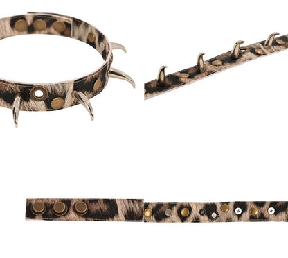 Light Brown Punk Studs Leopard Choker