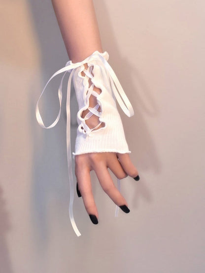 Black/White Gothic Punk Lace-up Detail Sleeves