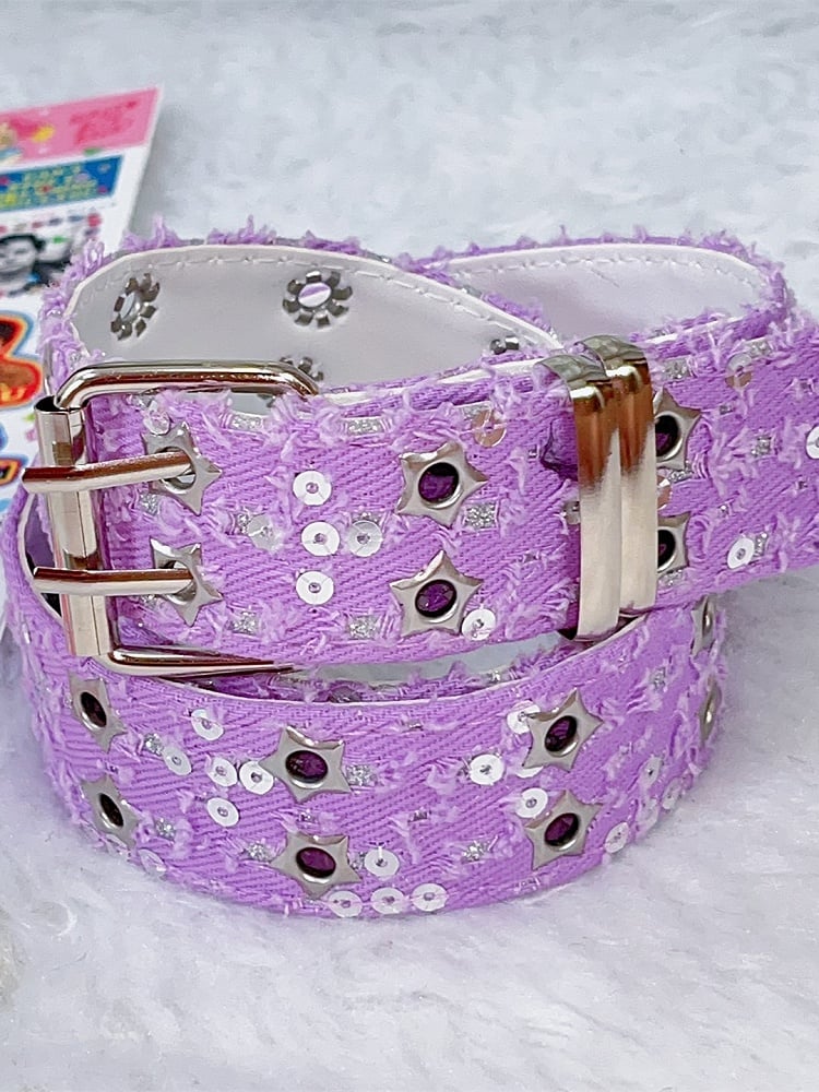 Punk Glitter Stud Waist Belt with Twin Buckles – 7 Colors