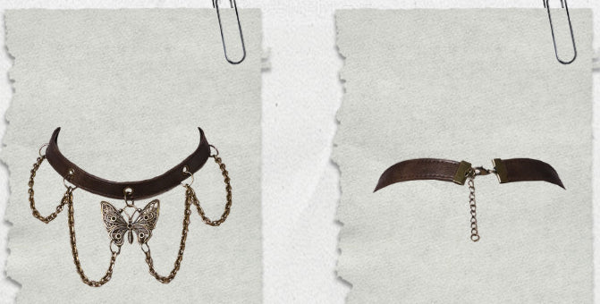 Chains Decorated Light Brown Wasteland Punk PU Butterfly Choker