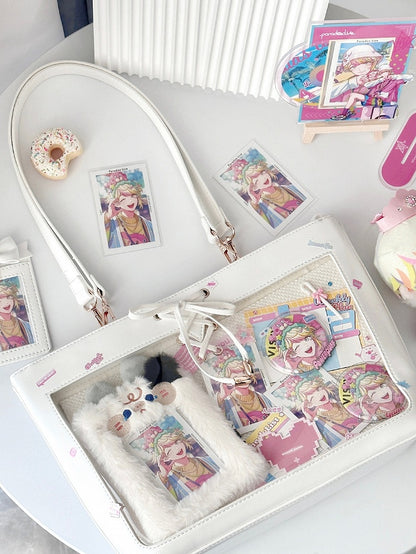 White Bow Accents Lace-up Detail Ita Shoulder Bag with Free Charm