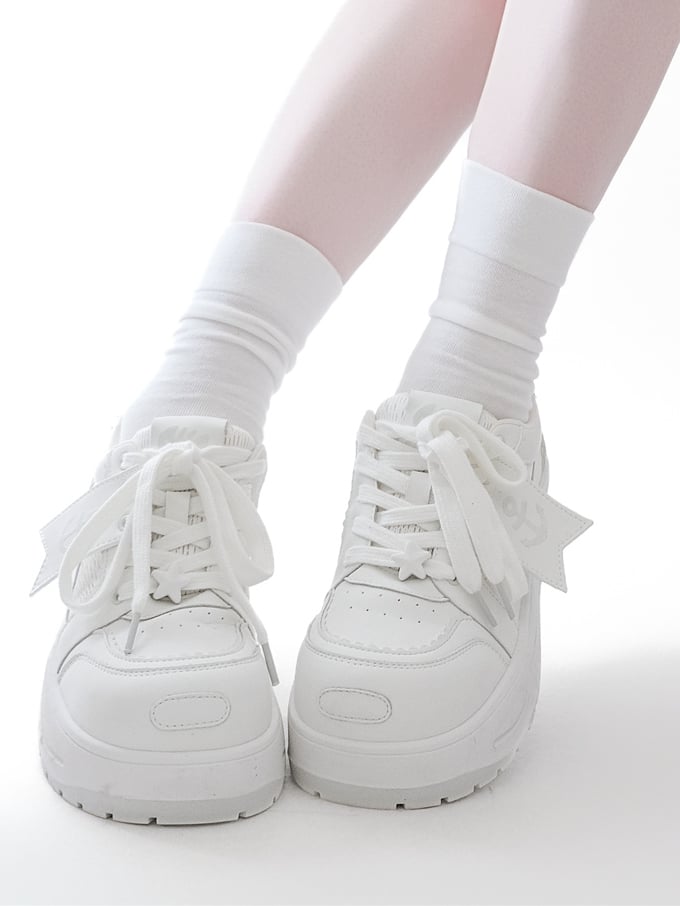 White Anchor And Fish Bone Decorated Front Lace-up Ties Platform Sneakers