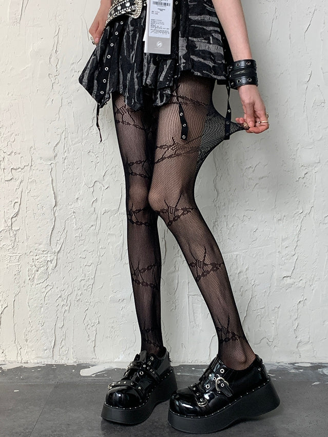 Black Gyaru Fashion Wire Pattern Tights