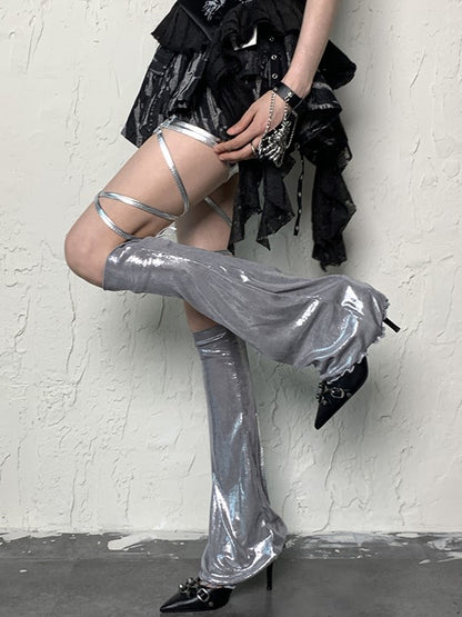 Silver Y2K Self-tie Leg Straps